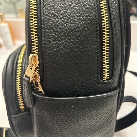Coach Black Pebbled Leather Mini Backpack with Gold Zippers - Picture 7 of 10
